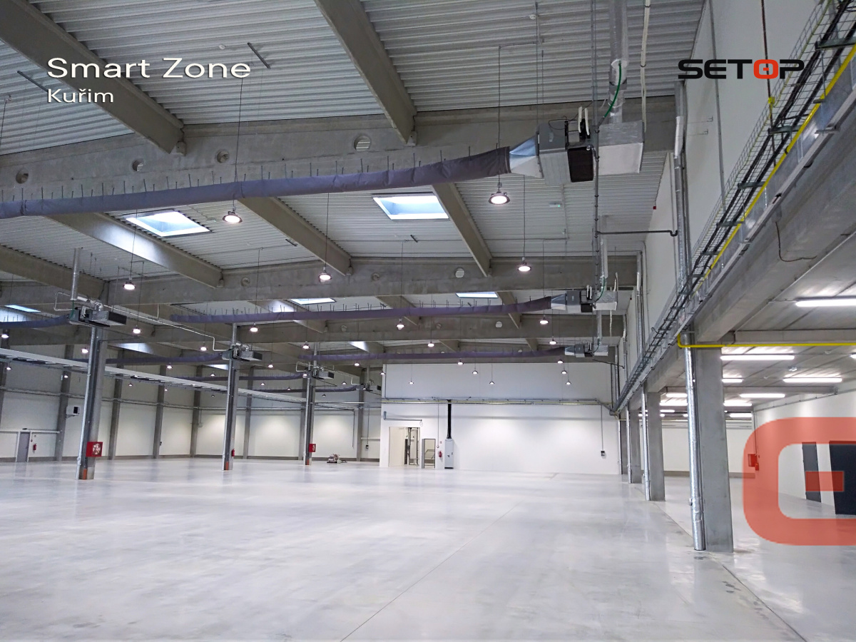 Hala Smart Zone Kuřim, reference, recenze, Setop Brno, topení, vodovod, ZTI, UT, kaskáda kotlů Baxi, kotrl, TČ,