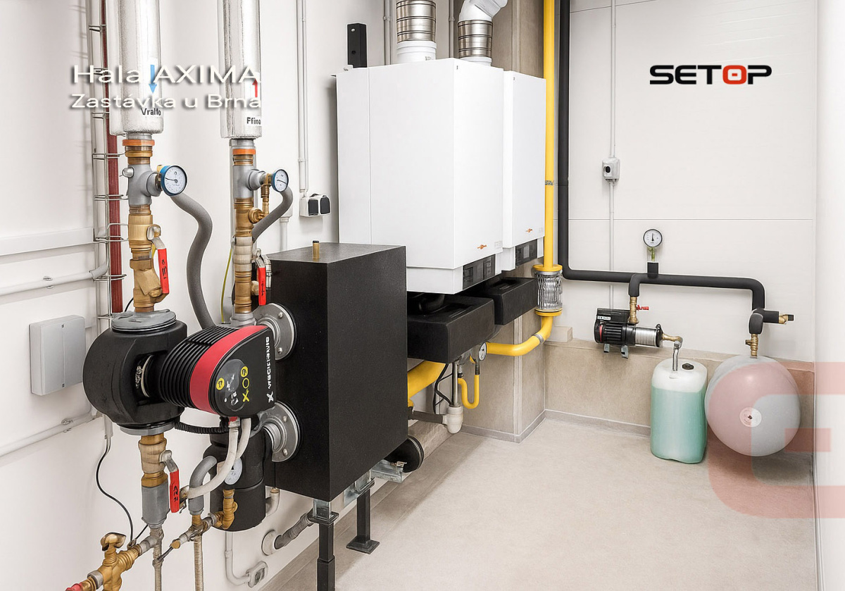 Kotelna pro halu, Brno, Viessmann, Axima, Zastávka u Brna, Setop. Brno, ZTI, UT, reference, plyn